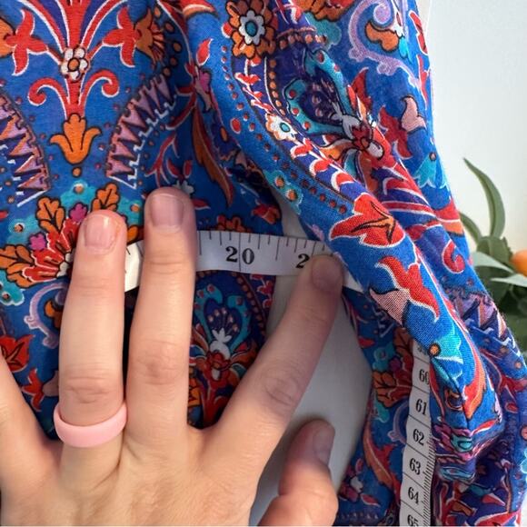 LOFT The Softened Shirt Blue Red Block Print Long Sleeve Blouse Top Small - Picture 6 of 13